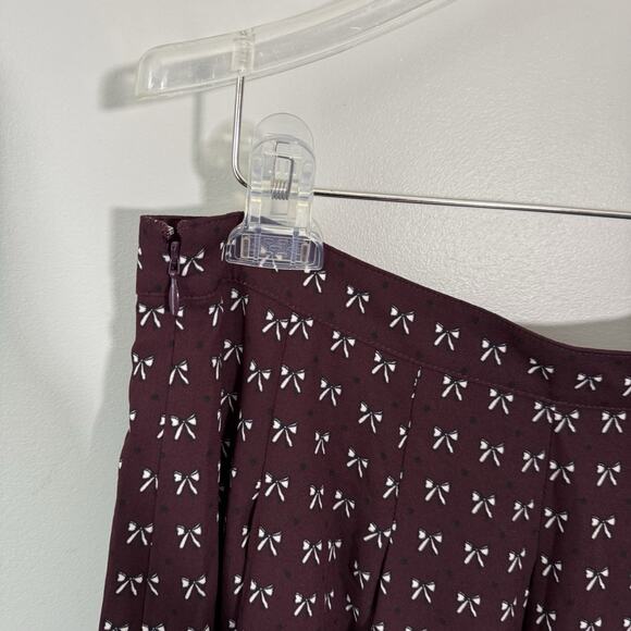 Talbots Dotty Bows Button Front Midi Full Skirt Sz 10 Burgundy Fall Fashion New - Picture 7 of 9
